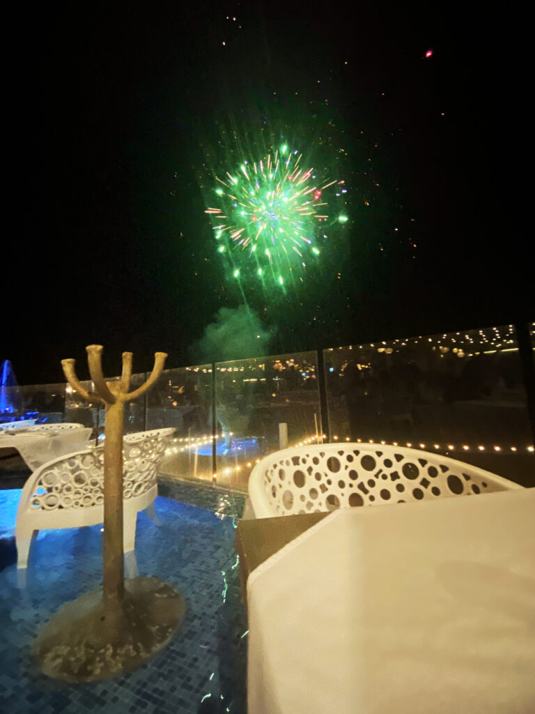 Fireworks over the Pacific Ocean