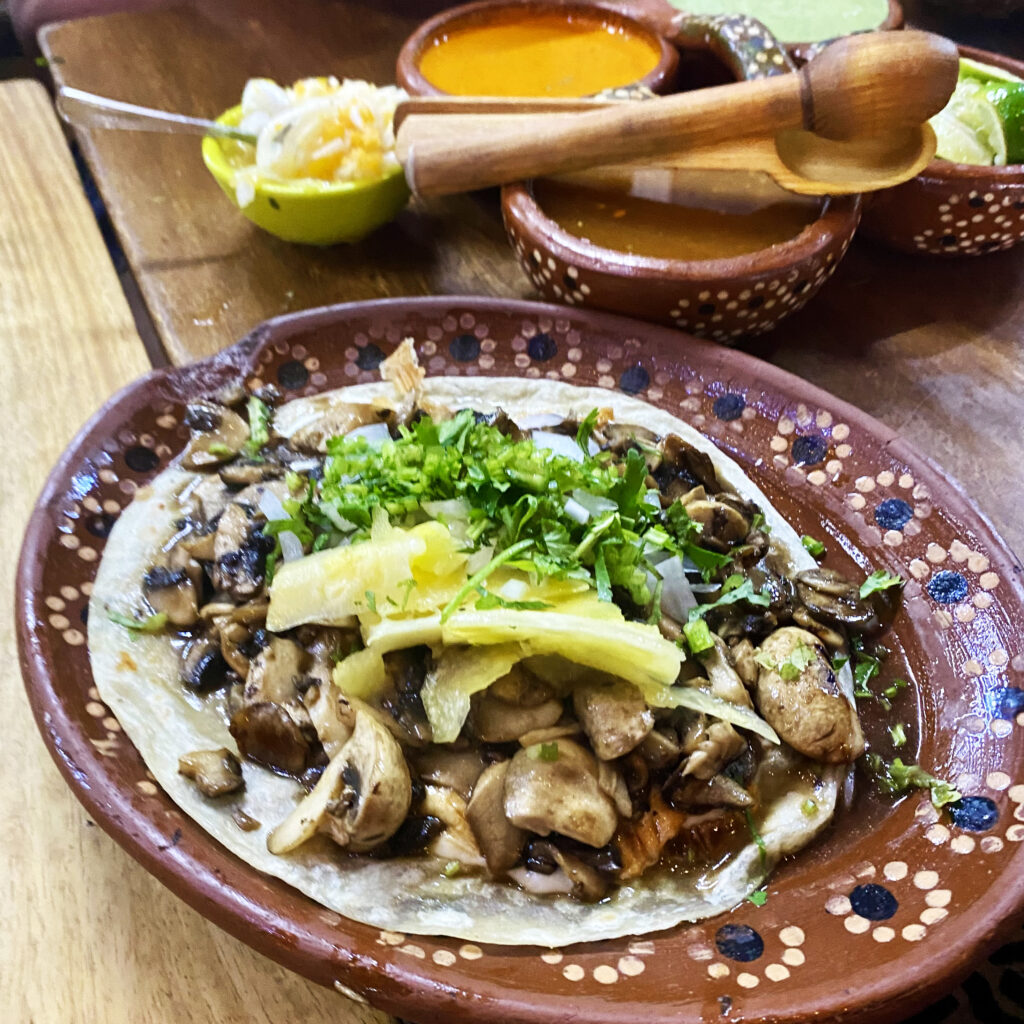 Mushroom taco from Pancho's Tacos in Puerto Vallarta