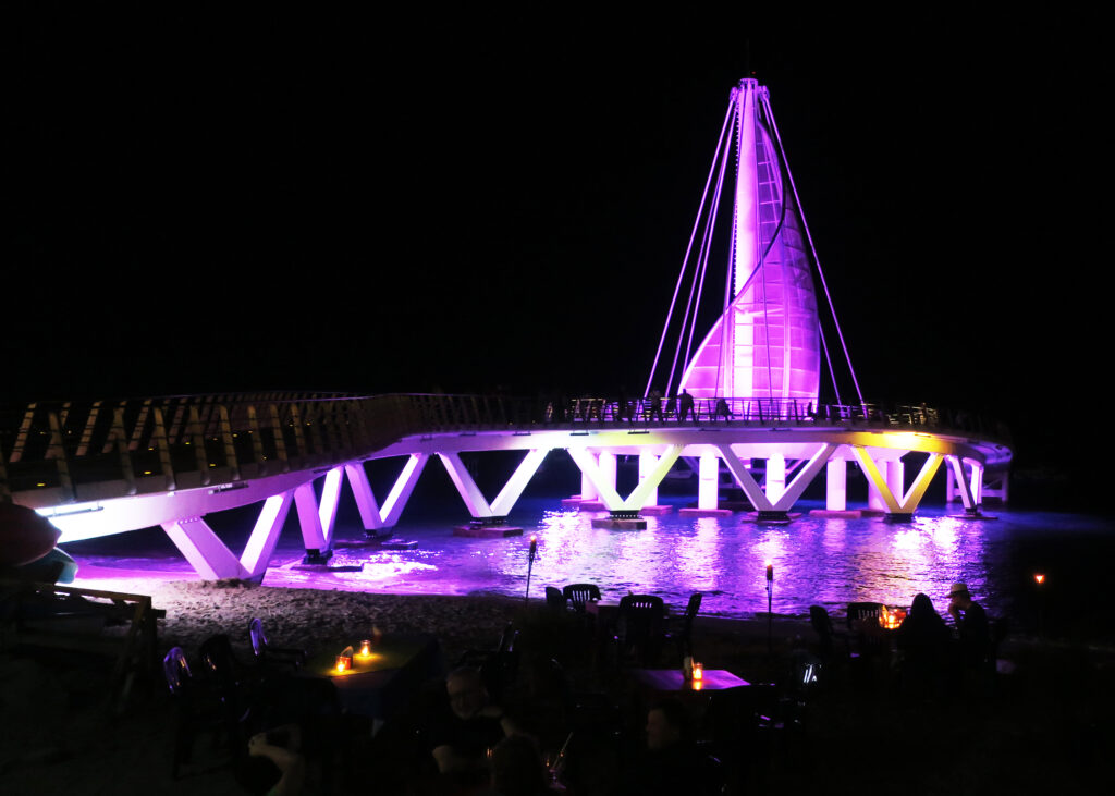 Malecon pier in Puerto Vallarta at night 